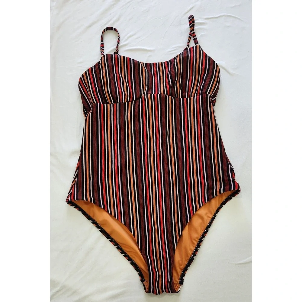 Jets Australia Women Multi Color Striped One Piece Swimsuit Orange Red Size 10